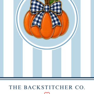 Pumpkin and bow needle minder in orange and navy gingham