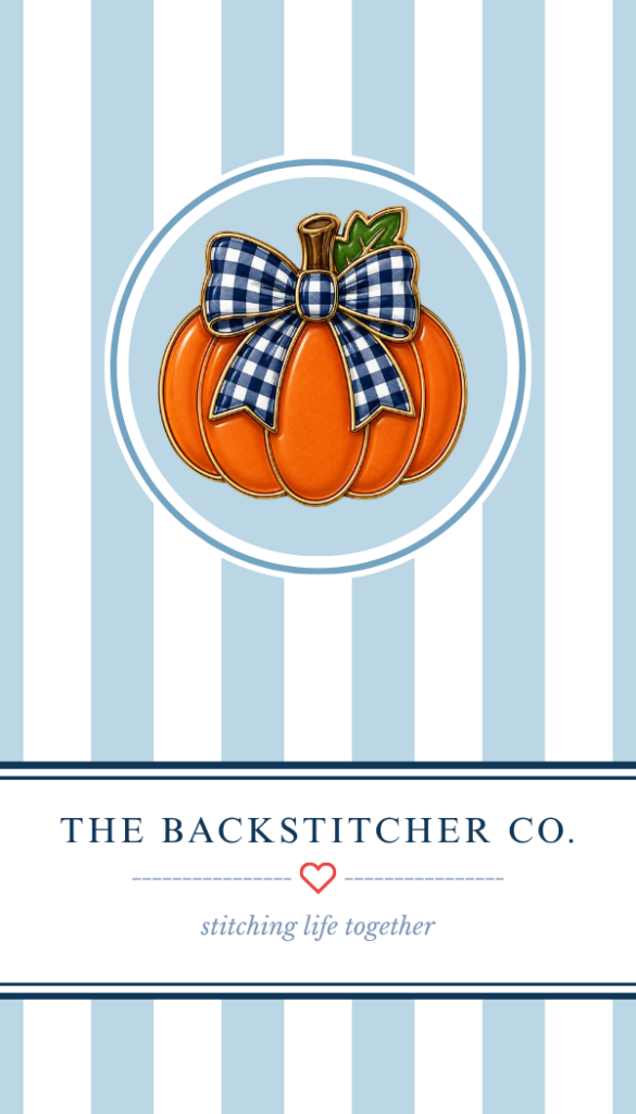 Pumpkin and bow needle minder in orange and navy gingham